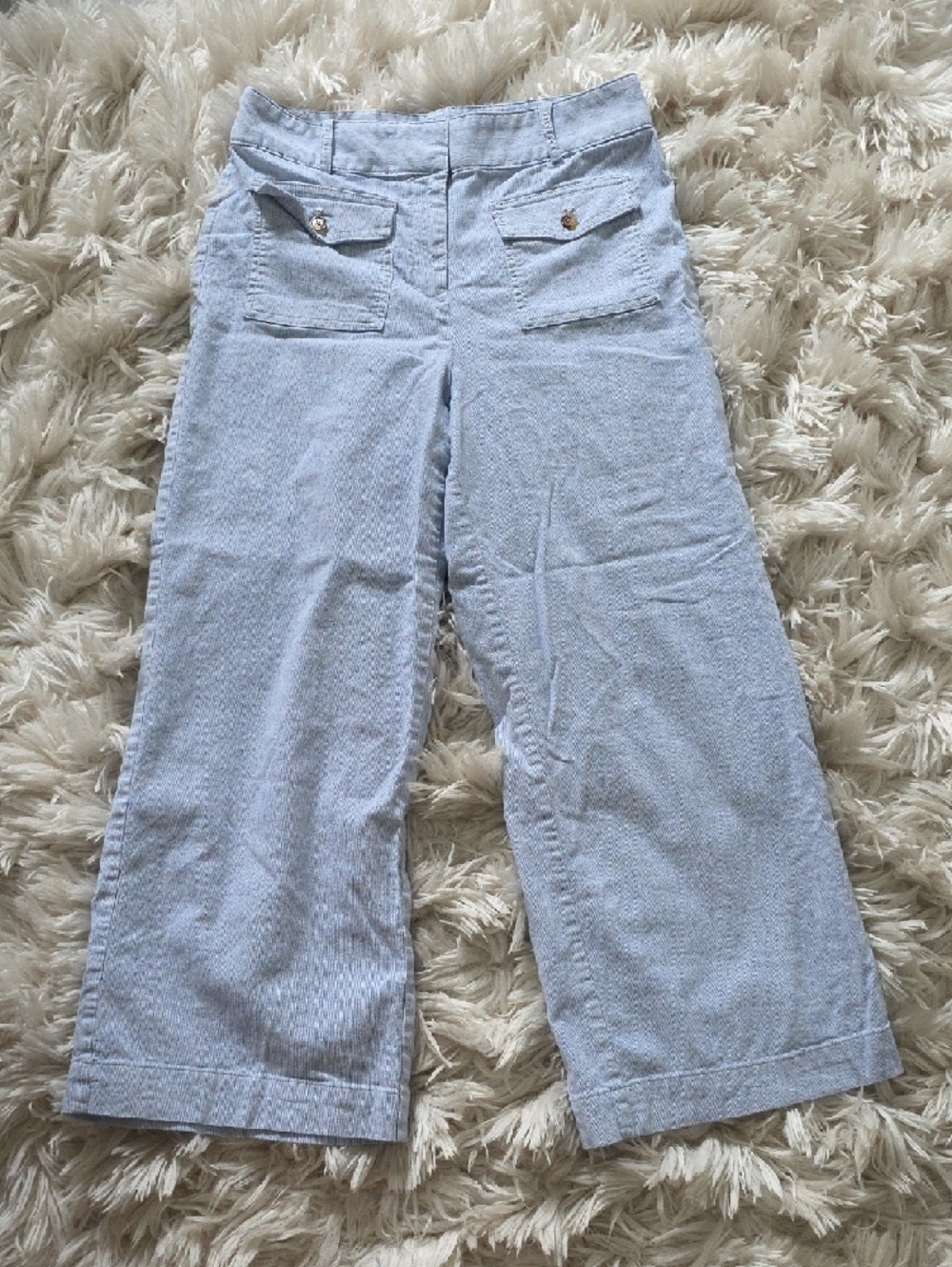 Loft Light Blue Seersucker Wide Leg Pants - Picture 3 of 3